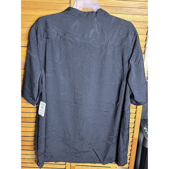 Men's Jacquard Tropical Print Short Sleeve Button Up Shirt Black 3XL NEW - Picture 5 of 5